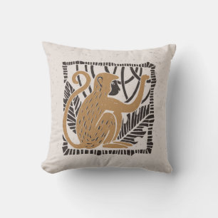 Cojín Decorativo Ilustracion estilizado de Linocut de mono