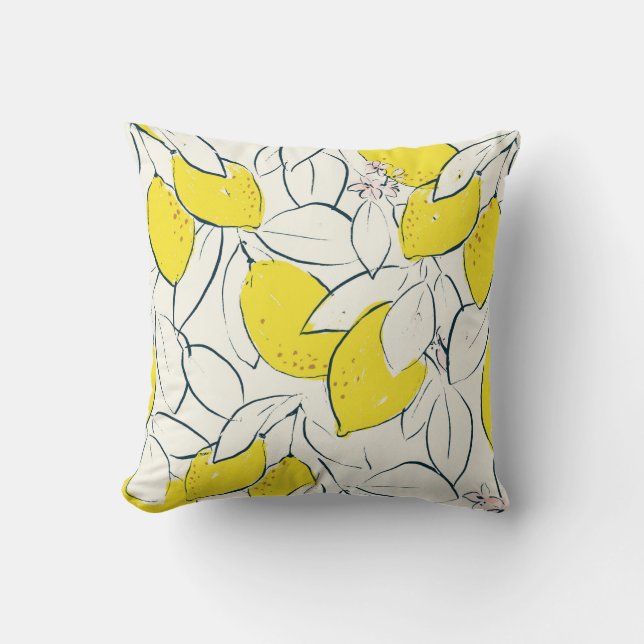 Cojín Decorativo Ilustracion extraído a mano de cítricos de limón a (Anverso)