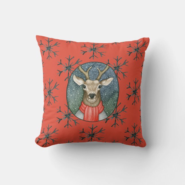 Cojín Decorativo Ilustracion feriado de Deer Woodland navidades (Anverso)