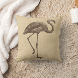 Cojín Decorativo Ilustracion Flamingo Vintage en Burlap