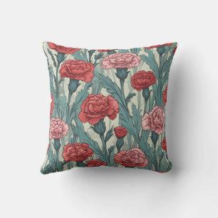 Cojín Decorativo Ilustracion floral de claveles rosados