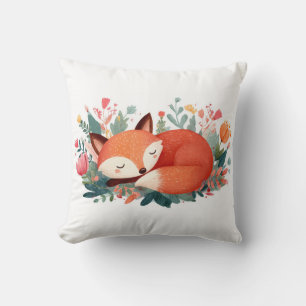 Cojín Decorativo Ilustración floral de zorro dormido adorable