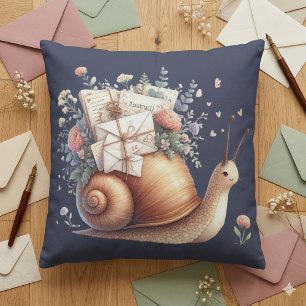 Cojín Decorativo Ilustración floral pastel de caracol adorable por