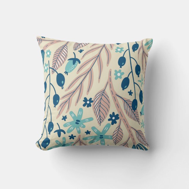 Cojín Decorativo Ilustracion floral Peach Blue Aqua Beige (Anverso)