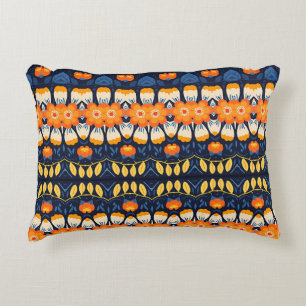 Cojín Decorativo Ilustración floral retro en negrita en naranja