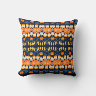 Cojín Decorativo Ilustración floral retro en negrita en naranja