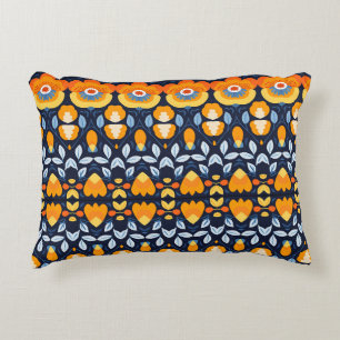Cojín Decorativo Ilustración floral retro en negrita en naranja
