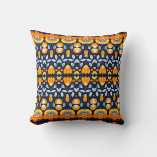 Cojín Decorativo Ilustración floral retro en negrita en naranja