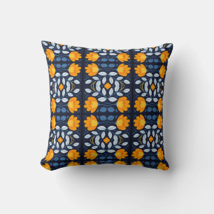 Cojín Decorativo Ilustración floral retro en negrita en naranja y a