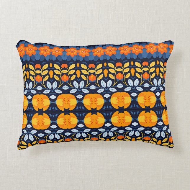 Cojín Decorativo Ilustracion floral retro negrita en Naranja (Anverso)