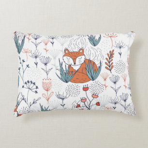 Cojín Decorativo Ilustracion forestal infantil, zorros y flores.