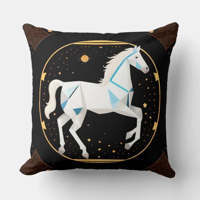 Cojín Decorativo Ilustración geométrica abstracta de caballo blanco (Anverso)