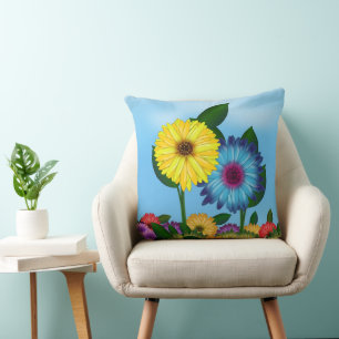 Cojín Decorativo Ilustracion girasol amarillo y azul