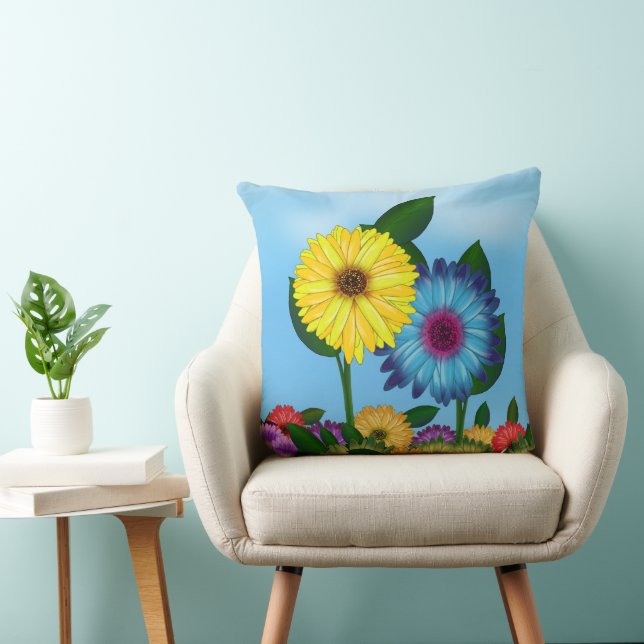 Cojín Decorativo Ilustracion girasol amarillo y azul (Silla)