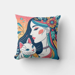 Cojín Decorativo Ilustracion gráfico de Cat Lady
