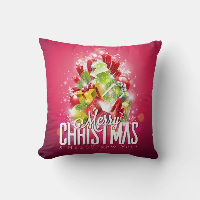 Cojín Decorativo Ilustracion gráfico de Navidades rojos modernos (Anverso)