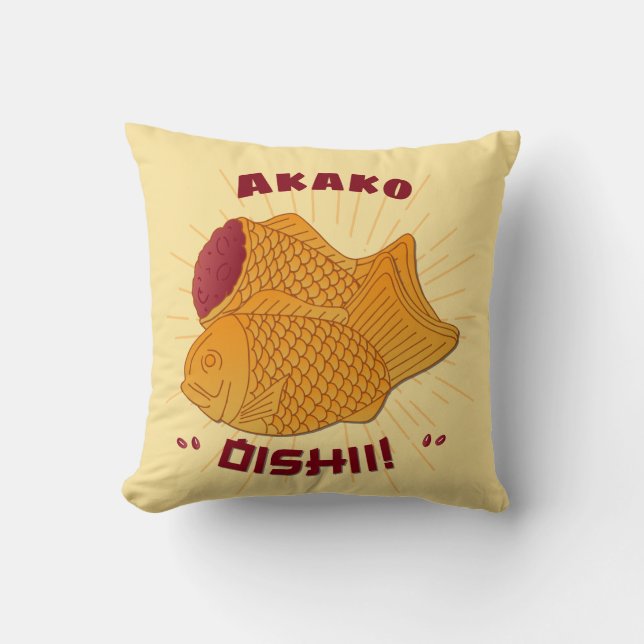 Cojín Decorativo Ilustracion japonés Taiyaki Fish Oishii (Anverso)