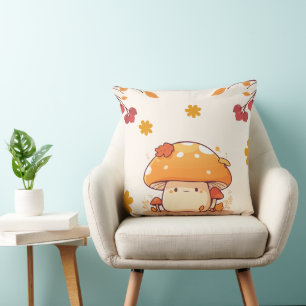 Cojín Decorativo Ilustracion Kawaii Naranja Cute Mushroom