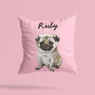 Cojín Decorativo Ilustración moderna de perro Pug Agregar nombre