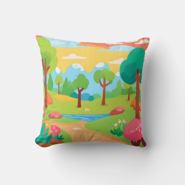 Cojín Decorativo Ilustracion paisajístico con árboles (Anverso)