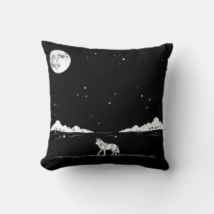 Cojín Decorativo Ilustracion paisajístico nocturno Wolf Moonlit