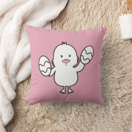 Cojín Decorativo Ilustracion Pastel Rosa Cute Pascua de Chick y Hue