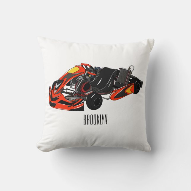 Cojín Decorativo Ilustracion personalizado de carreras de Kart (Anverso)