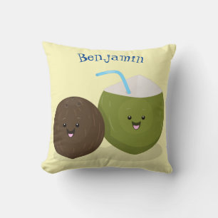 Cojín Decorativo Ilustracion personalizado de cocos kawaii alegres
