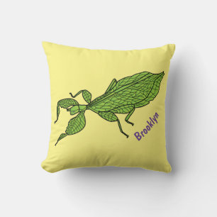 Cojín Decorativo Ilustracion personalizado de insectos de hoja verd