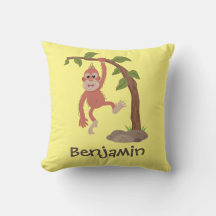 Cojín Decorativo Ilustracion personalizado de orangután bebé feliz
