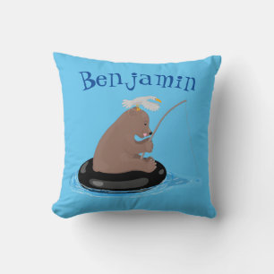 Cojín Decorativo Ilustracion personalizado de pesca de cachorro de