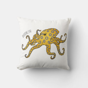 Cojín Decorativo Ilustracion personalizado de pulpo de anillo azul