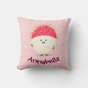 Cojín Decorativo Ilustracion personalizado de rambután rosa suave