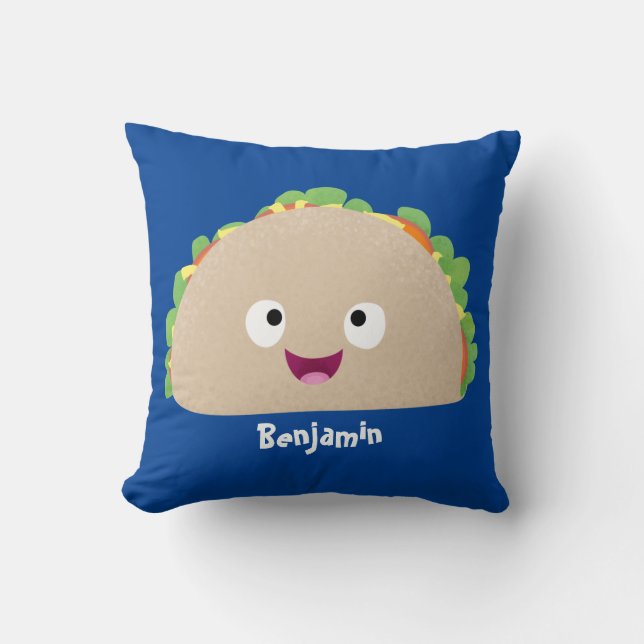 Cojín Decorativo Ilustracion personalizado de taco alegre sonriente (Anverso)