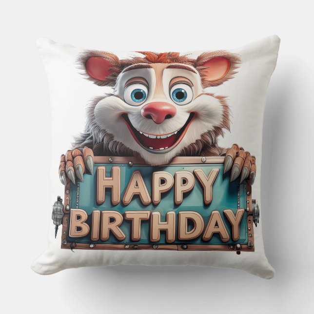 Cojín Decorativo Ilustracion personalizado Feliz Cumpleaños (Anverso)