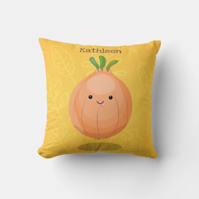 Cojín Decorativo Ilustracion personalizado verde de cebolla marrón  (Anverso)