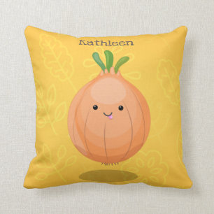 Cojín Decorativo Ilustracion personalizado verde de cebolla marrón