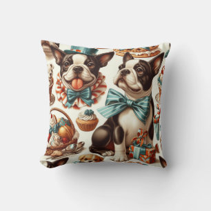 Cojín Decorativo Ilustracion Retro Cute Boston Terrier