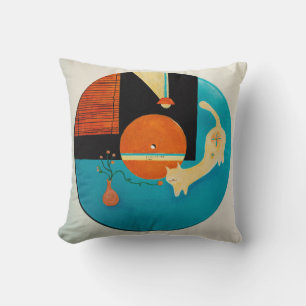 Cojín Decorativo Ilustración Retro de Gato Estirándose en Disco