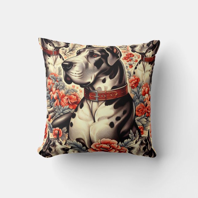 Cojín Decorativo Ilustracion Retro Great Dane (Anverso)