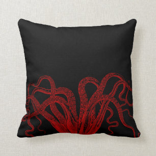 Cojín Decorativo Ilustracion rojo de los tentáculos del pulpo del
