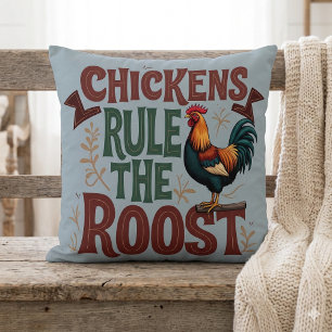 Cojín Decorativo Ilustración rústica de granja donde las gallinas m