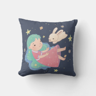Cojín Decorativo Ilustracion Starry Night Bunny & Chica