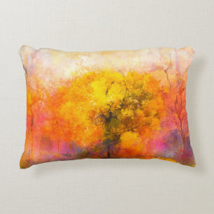 Cojín Decorativo Ilustracion suave y colorido bosque otoñal. Resume