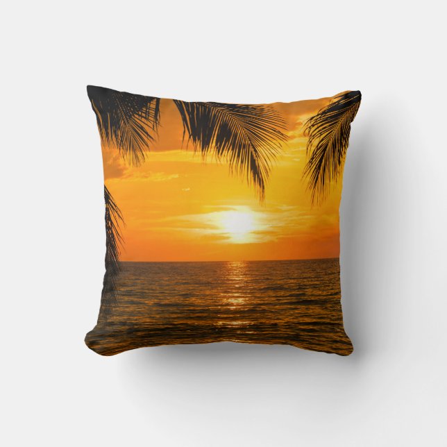 Cojín Decorativo Ilustracion Tropical Beach Sunset Palm (Anverso)