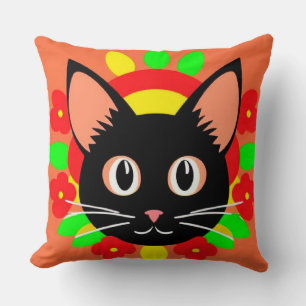 Cojín Decorativo Ilustración Vibrante de Cara de Gato Adorable