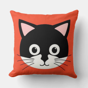 Cojín Decorativo Ilustración Vibrante de Cara de Gato Adorable