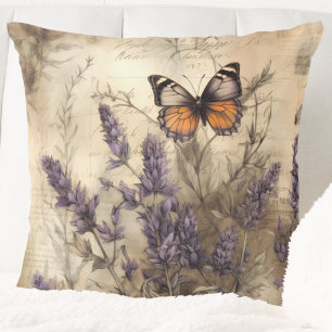 Cojín Decorativo Ilustración Vintage de Mariposa Lavanda