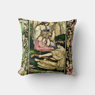 Cojín Decorativo Ilustración Vintage de Músicos Hadas Art Nouveau