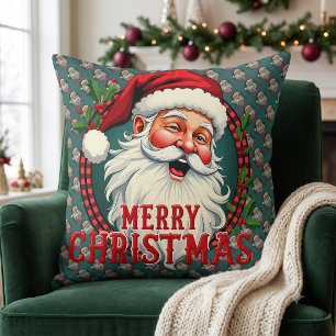 Cojín Decorativo Ilustración Vintage de Santa Claus con Patrón de F